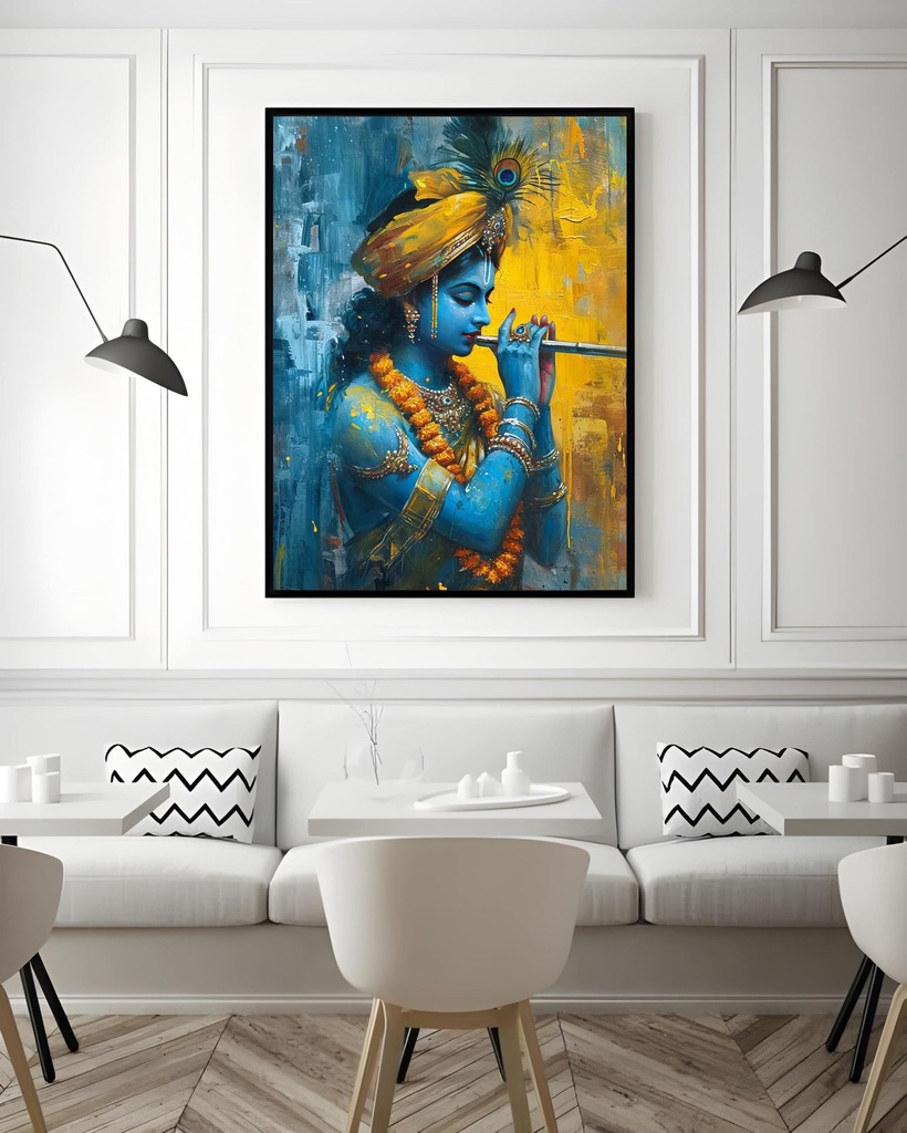 Krishna With Flute (Museum Canvas, Canvas, A4 | 21 × 29.7 | 8.27 × 11.69)