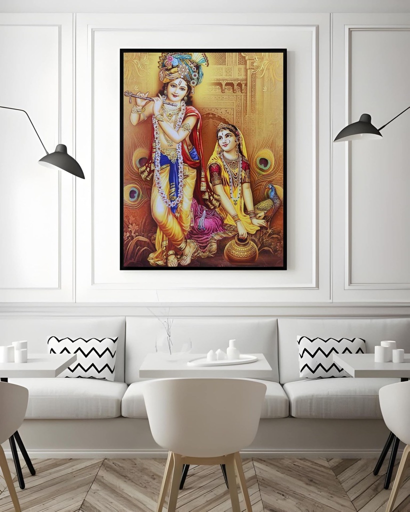 Radha Mesmering Krishna (Matte Print, Black, A4 | 21 × 29.7 | 8.27 × 11.69)