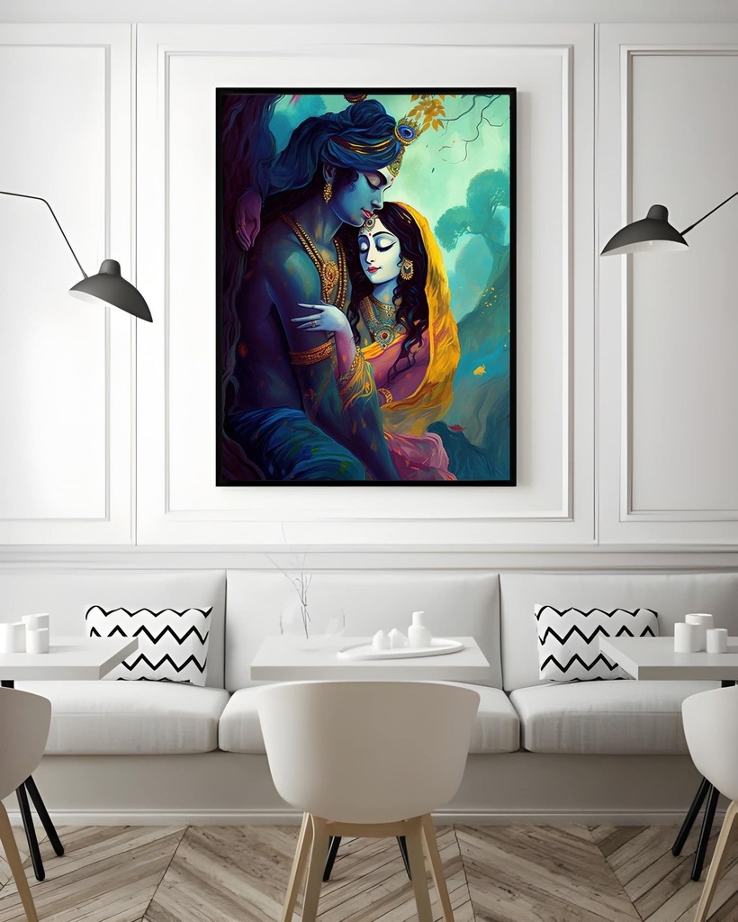 Radha Krishna Wall Art (Matte Print, Black, A4 | 21 × 29.7 | 8.27 × 11.69)