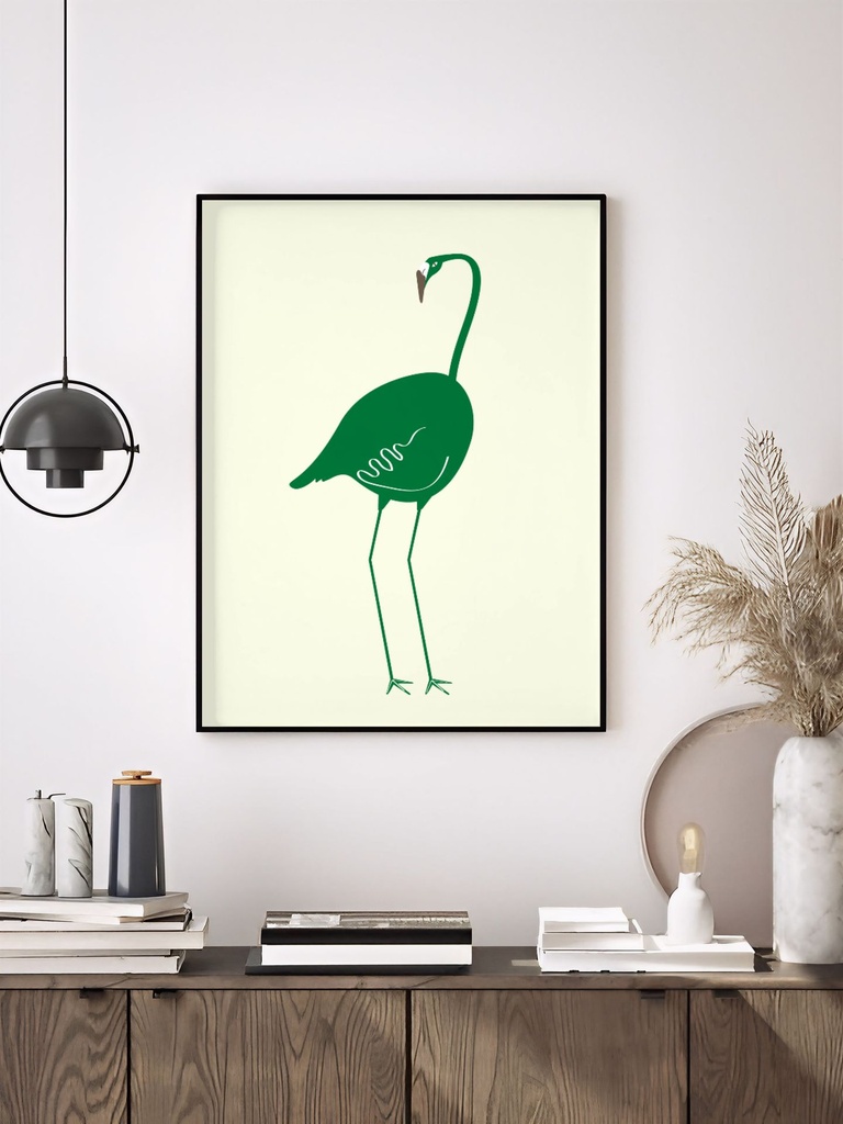 Flamingo Silhouette (Green) (Glossy, Black, A4 | 21 × 29.7 | 8.27 × 11.69)