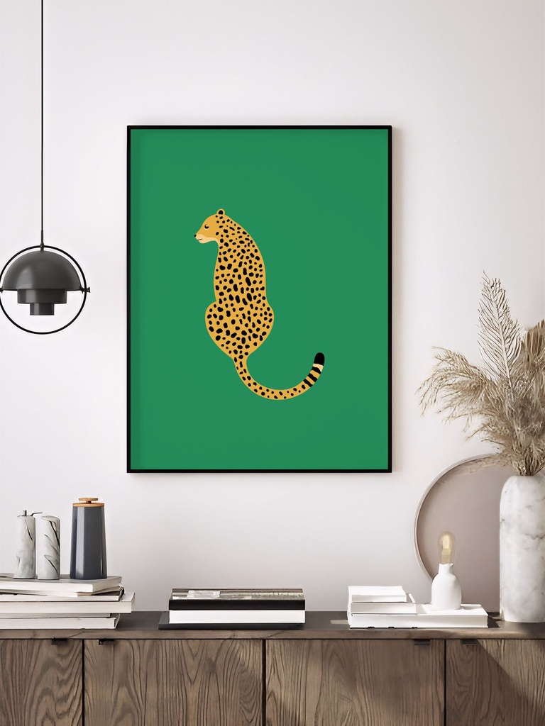 Cheetah on Green (Glossy, A4 | 21 × 29.7 | 8.27 × 11.69, Black, 1 inch)