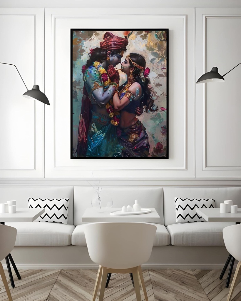 Krishna And Radha (Matte Print, Black, A4 | 21 × 29.7 | 8.27 × 11.69)