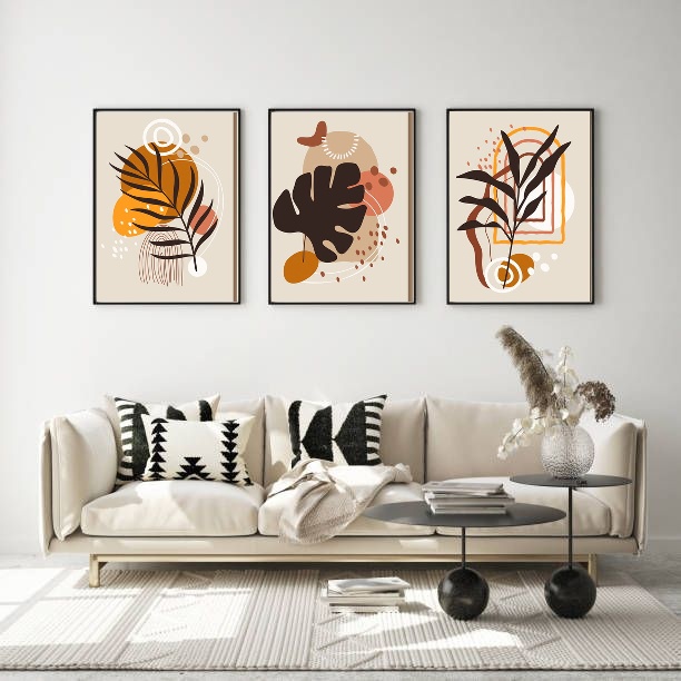 Elegant Leaf Design of 3 Frames (Matte Print, Black, A4 | 21 × 29.7 | 8.27 × 11.69)
